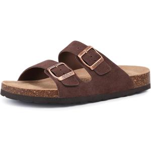 ODOLY Unisex Cork Footbed Slide Sandal, Arch Support Summer Outdoor Sandals with Adjustable Buckle for Women and Men (8 Women/6.5 Men, Brown Suede)