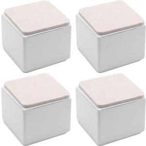 4 Pcs Self-Adhesive Furniture Bed Risers, Square Heavy Duty Carbon Steel Table Sofa Risers Adds 2" Height with Felt Pad,White