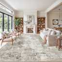 12x14 Area Rug for Living Room Washable Non-Slip Soft Extra Large Carpet for Bedroom Dining Room Family Room, Modern Neutral Abstract Low Pile Thin Indoor Big Rug Beige Grey
