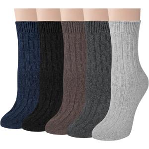 Loritta Wool Socks for Women, Winter Warm Stocking Stuffers Gifts for Women Cabin Crew Hiking Boot Socks (Large, C3-blue/Black/Brown/Dark Grey/Light Grey)