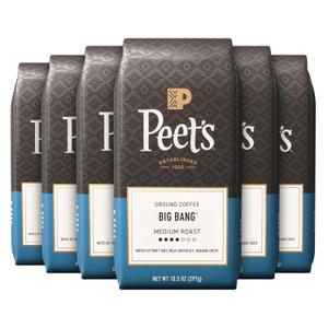 Peet's Coffee, Medium Roast Ground Coffee - Big Bang 63 Ounces (6 Bags of 10.5 Ounces) (EXP 02/13/26)