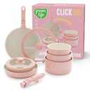 GreenLife 10 Piece Nonstick Pots & Pans Set, Detachable Handle & Stackable Cookware Set, Non Toxic PFAS-Free Skillets, Induction Kitchen Pans, Space Saving, Serving Bowls, Oven Safe, Light Pink