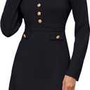 Women's Long Sleeve Sweater Dress Crewneck Button Elegant Bodycon Formal Party Mini Dress (Black, Small)