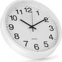 Wall Clock Modern Simple Style Round Plastic Decor Clock Non-Ticking Silent Quartz Movement Wall Clocks for Home/Office/School/Living Room/Bedroom/Kitchen (White, 12 Inch)