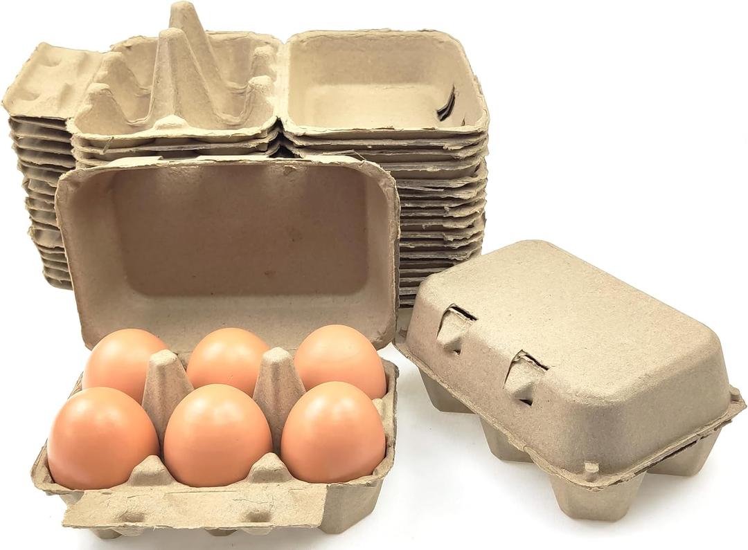 Azatemgo 40 Pack Pulp Fiber Egg Cartons - 6 Count Tray, Solid Reusable Containers Half Dozen Egg Cartons