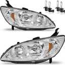 Headlights W/Bulbs for 2004 2005 Honda Civic 2/4Door Halogen Headlamp Replacement Driver & Passenger Side