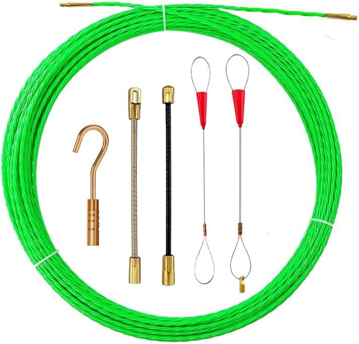 37FT Fish Tape Wire Puller Including 5Adapters- Durable Cable Retraction Aid for Electrical Work (12M)