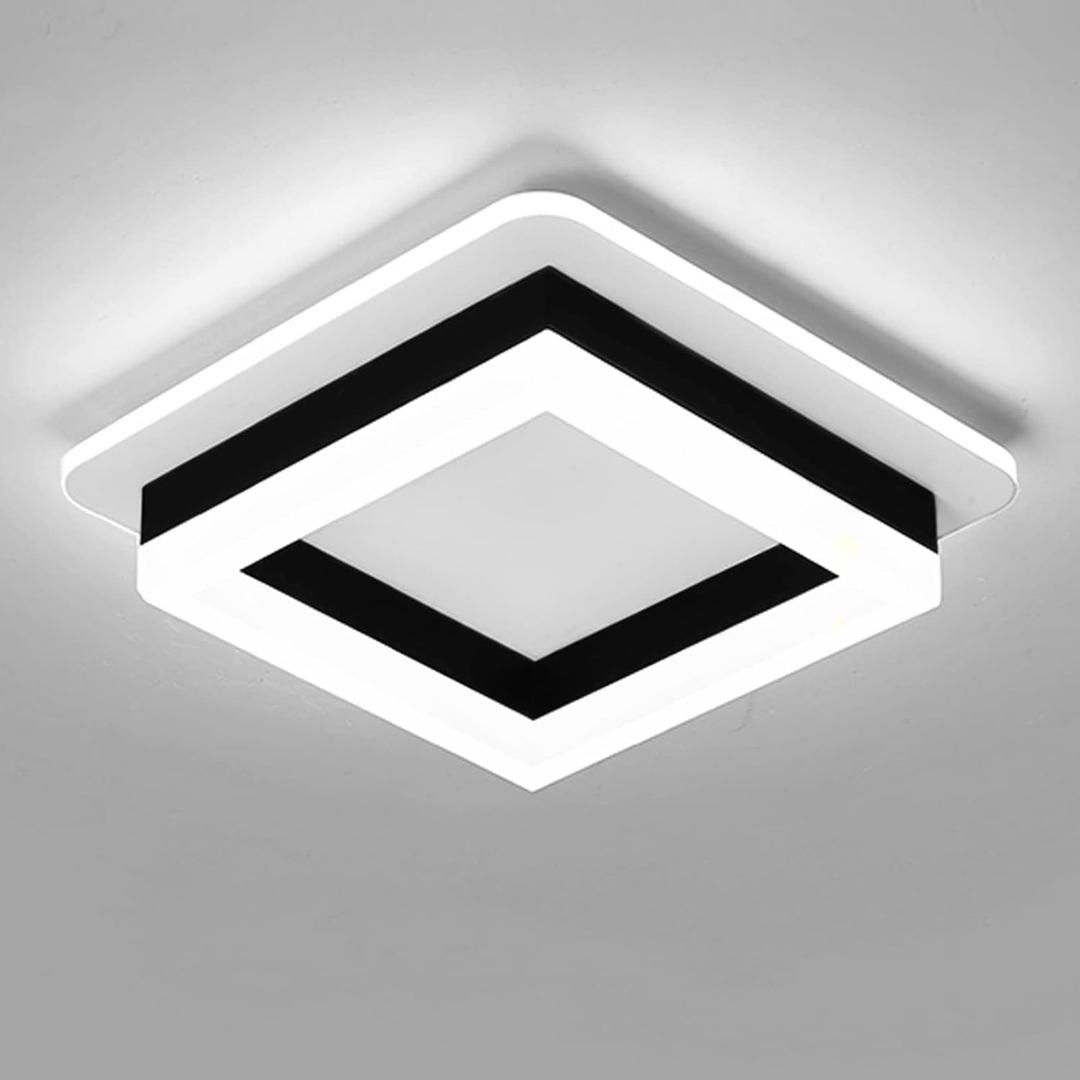 Square Modern Led Ceiling Light Fixture, 24W Black Flush Mount Hallway Ceiling Light Small Close to Ceiling Lamp for Living Room Bedroom Kitchen Balcony Cloakroom (Cool White, 6000K) (1 Pack)