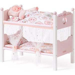 ROBUD Baby Doll Crib, Wooden Baby Doll Beds for 20 Inch Dolls, Baby Doll Bunk Beds with Gauze Curtain, American Girl Doll Bed for Gifts, WRP35, 22.2 inches
