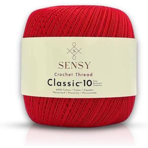 Sensy Crochet Thread Classic Size 10, 100% Mercerized Giza Cotton, 617 Yards, Gauge 0 Lace (Red)