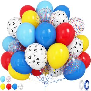 Red Yellow Blue Party Balloons, 12 Inch Dog Paw Print Balloons, Red Blue Yellow Latex Balloons with Confetti Balloons for Dog Paw Themed Boys Girls Kids Birthday Baby Shower Party Decor