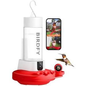 Birdfy Hummingbird Feeder with Dual Cameras AI Identify - 2K HD Smart Cameras, Close-Up Bird Video/Live Watching & Instant Notifications, Ant Moat & Leakproof - 20oz (Lifetime AI)