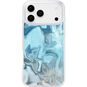 SCORPIFY for iPhone 17 Pro Case [Compatible with MagSafe] with Blue Celestial Ripples and Wave Texture, Cute Magnetic Phone Cover Bumper for Women Girls, Glitter Sparkle Pattern with Gold Accents
