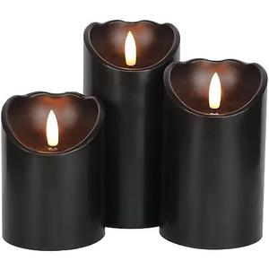 DRomance Black Flameless Pillar Candles with 6H Timer AAA Battery Powered Real Wax Wick Flickering LED Candles Halloween Theme Home Decoration Candle 3 x 4, 5, 6 Inches