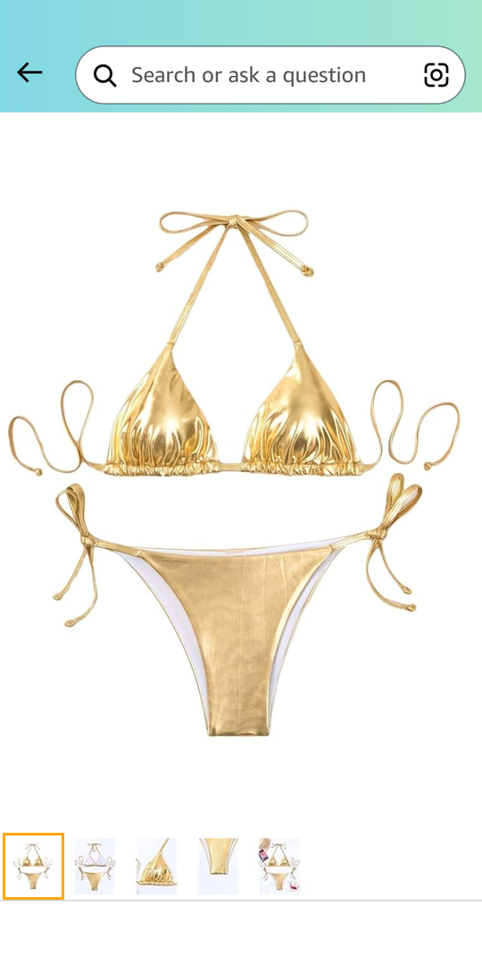 Women's Metallic Shiny Bathing Suit High Waisted Triangle Tie Side Swimsuit Bikini Set XXL, Gold