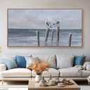 Canvas Wall Art Ocean Bird Pictures Gray Blue Framed Artwork for Living Room Large Size Wall Decor for Office Bedroom Wood Framed Home Decorations 29"x58"