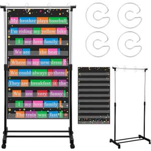 6 Pcs Adjustable Pocket Chart Stand Include 1 Expandable Flip Rack with Wheels 1 Confetti Standard Pocket Chart 4 Hangers for Classroom Teacher Supplies Home Educational Tools