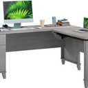 Bush Furniture Somerset 72W 3 Position Sit to Stand Adjustable Standing L Shaped Desk in Platinum Gray, Ergonomic Corner Computer Office Table