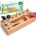 Montessori Busy Board for Toddlers 1-3 Years, Wooden Screwdriver Activity Board, Fine Motor Skills & Sensory Development Toy, Preschool Learning & Travel