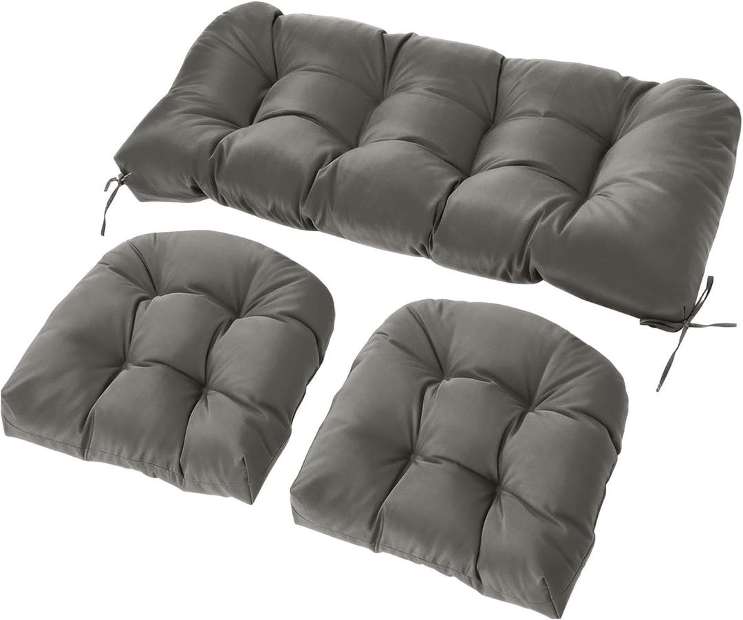 Wicker Chair Cushions Set, 2 U-Shaped Cushions & 1 Loveseat, Waterproof Outdoor Loveseat Cushion for Patio Furniture, Settee Bench Pad All Weather,Gray