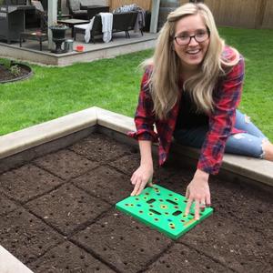 Seeding Square - Patented Seed and Seedling Spacer Tool for Bigger Harvests, Organized Plants & Fewer Weeds  Color-Coded Gardening Template with Magnetic Dibber, Ruler & Planting Guide