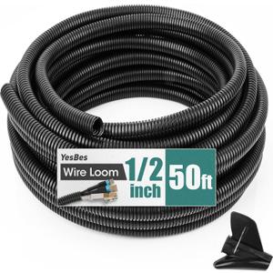 50 FT Wire Loom 1/2 Inch, Split Wire Loom Tubing Wire Conduit, Wire Protector Tubing Black