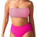 Pink Queen Women's High Waist Bikini Set Removable Strap Bandeau Two Piece Swimsuit Bathing Suit Medium