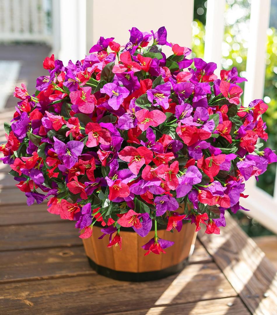 2 x Ivydale Artificial Flowers for Outdoors Fake Bougainvillea Spring Summer Outside Decor, 4 Bundles UV Resistant Faux Flowers for Outdoor Planters Realistic Silk Plants Patio Porch Window Garden Home