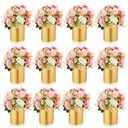 Ninehaoou 11 Pcs Gold Cylinder Vases for Wedding Centerpieces 5.1 Inch Tall Metal Flowers Vase Small Hurricane Holder for Wedding Dining Coffee Table Party Decorations, Not Included Flowers
