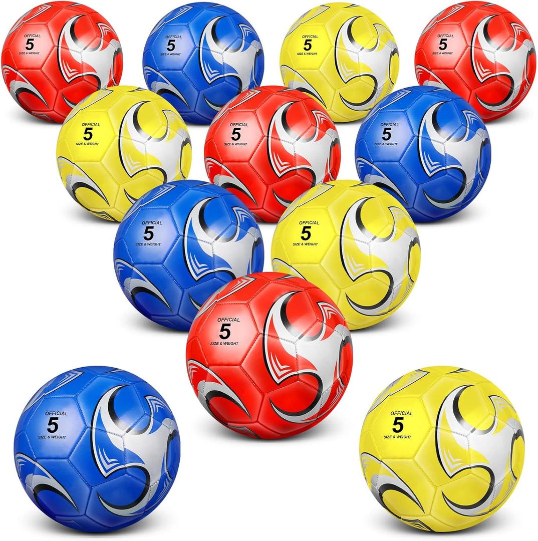 Lenwen 12 Pcs Soccer Balls with Pump Bulk Official Size 5 4 3 Kids Teens Adult Indoor Outdoor Sports Soccer Gift for Play Training Gift Party Back to School