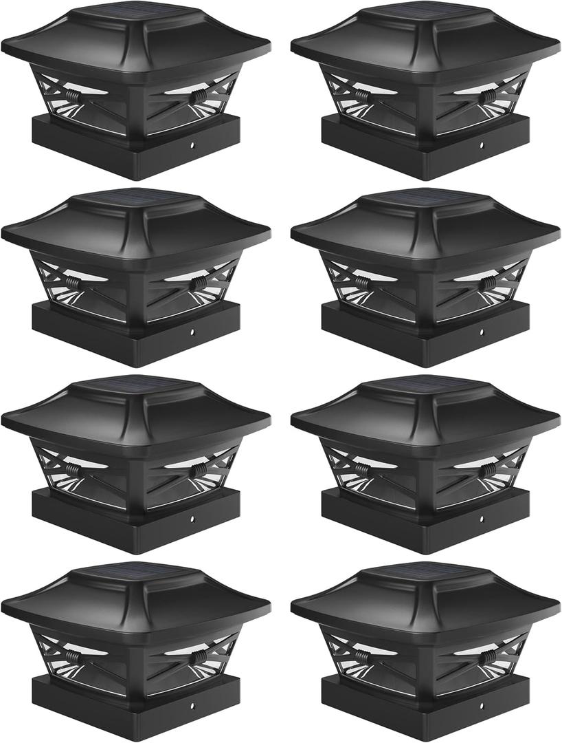 Davinci Lighting Renaissance Solar Outdoor Post Cap Lights - Includes Bases for 4x4 5x5 6x6 Posts - Bright LED Light - Slate Black (8 Pack)