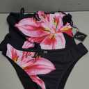 ZAFUL Women's Floral Tankini Swimsuits Bandeau Tummy Control High Cut Tankini Set Two Piece Bathing Suit (Large, 1-black Flower)
