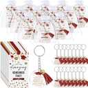 Inbagi 100 Sets Graduation Gifts Bulk Tassel Keychains with Inspirational Cards for Graduation Party Gift (Red)