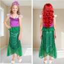 Ariel Mermaid Costume for Girls Kids Princess Dress with Wig Necklace Accessories Set for Halloween Costume Birthday (XXXL)