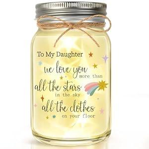 Funny Daughter Gift from Mom & Dad, Cute Daughter Birthday Christmas Mothers Day Gift Idea, Mason Jar Light with Sweet Saying