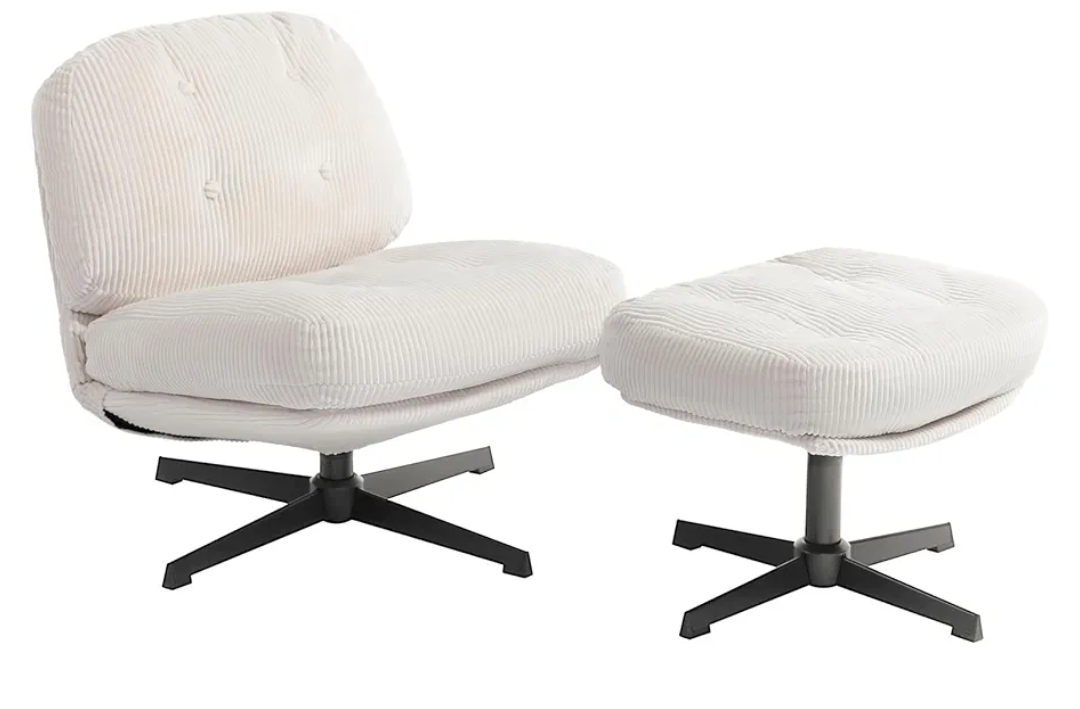 HollyHOME Modern 360°Swivel Accent Chair with Ottoman, Upholstered Comfy Reading Chair and Footstool, Fabric Lazy Chair with Soft Cushion, Lounge Sofa Chair for Living Room, Bedroom, Beige