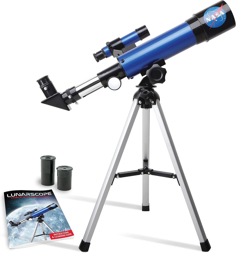 NASA Lunar Telescope for Kids 90x Magnification, Includes Two Eyepieces, Tabletop Tripod, and Finder Scope- Kids Telescope for Astronomy Beginners, Space Toys, NASA Gifts 
