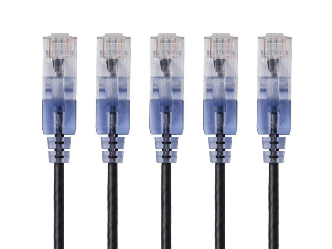 Monoprice Cat6A Ethernet Patch Cable - Snagless RJ45, 550Mhz, 10G, UTP, Pure Bare Copper Wire, 30AWG, 5-Pack, 14 Feet, Black - SlimRun Series
