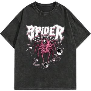 Graphic Tees Streetwear Tshirts Vintage Unisex Cotton Acid Washed Oversized T-Shirts Summer Clothes Tops for Men (Large, Black)