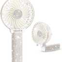 Mudder Rhinestone Handheld Fan Crystal Bling Mini Personal Bride Fan Glitter Bedazzled USB Rechargeable & Battery Operated for Women Outdoor Wedding Travel Indoor Makeup Office(White,Foldable)