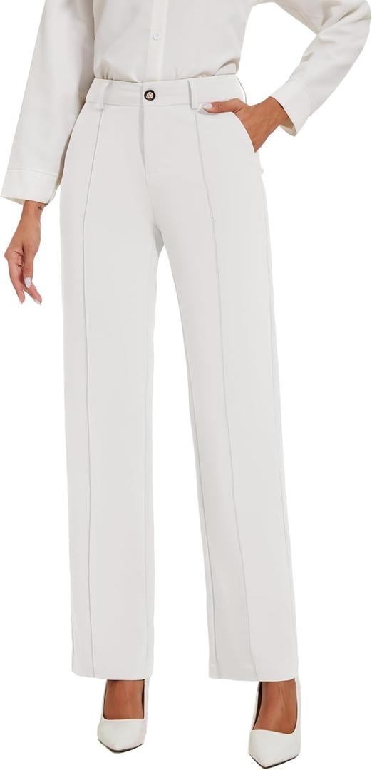 Women's Dress Pants Stretchy Business Casual Work Pants Straight Leg Slacks for Office (4)