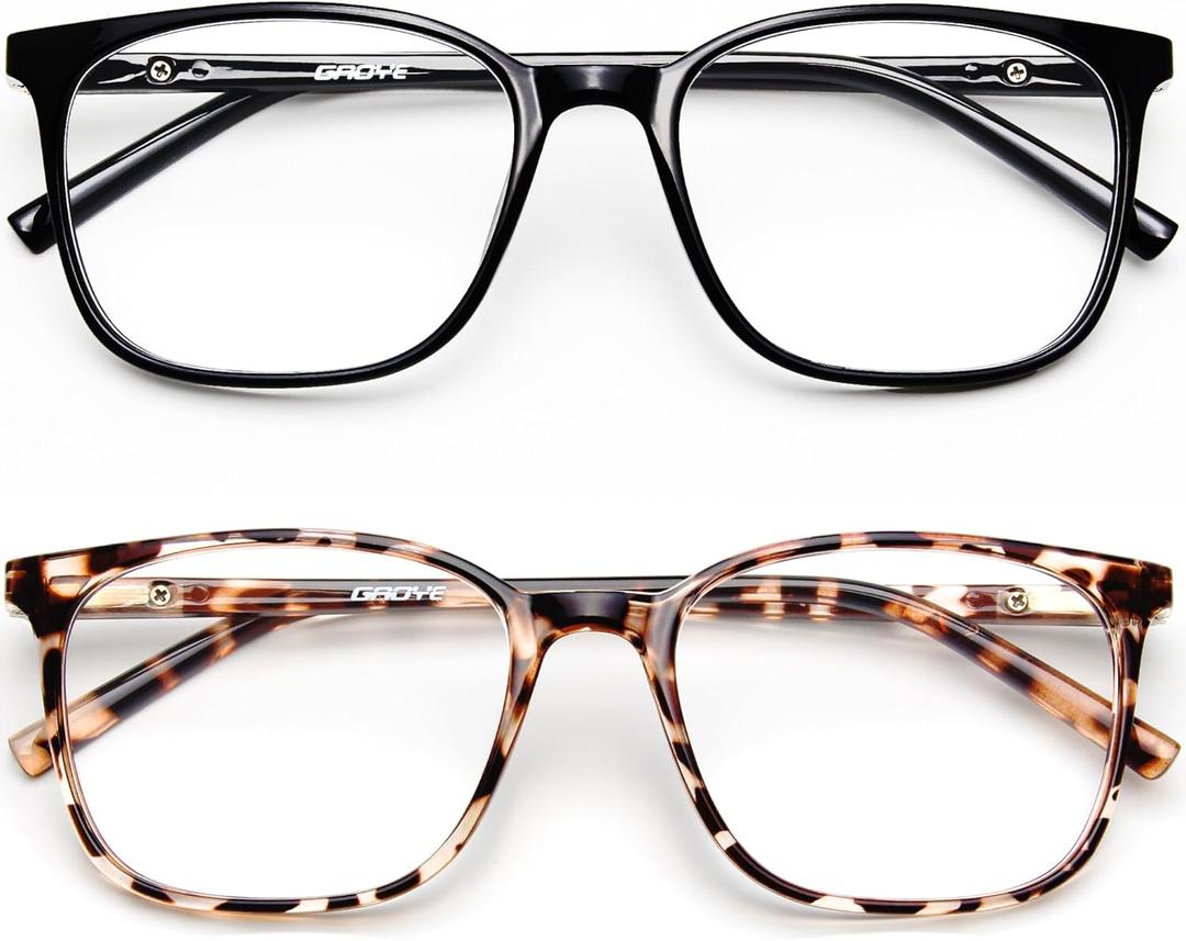 Gaoye Ultralight Blue Light Glasses for Women - Computer Protection Glasses for All Day Comfort - Anti UV Glare & Eyestrain (Light Black & Leopard)