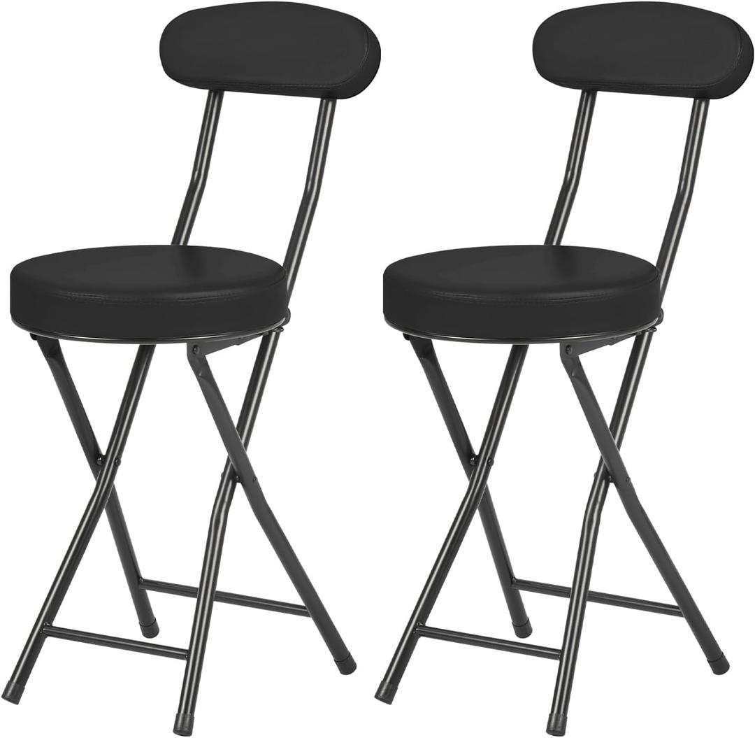 Cushioned Padded Folding Stools, Folding Bar Stool with Backrest, 220lb Capacity, 19 Inch Collapsible Round Portable Foldable Chair for Outdoor Indoor Kitchen Camping Fishing (Black, 2 Pack)