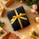 Nookly Black Fleece Throw Blanket for Couch, Soft Lightweight Ribbed Plush Blanket for Sofa and Bed, All-Season Cozy Striped Throw for Men 50x60 Inches