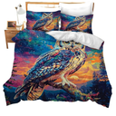 jamie world Owl Bedding Set King Size Animal Forest Duvet Comforter Cover Fantasy Cozy Quilt Cover Decorative Soft Bed Sets with 2 Pillowcases for Kids Adults