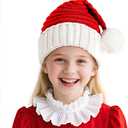 Santa Hat Christmas Hat for Adults Kids/Baby, Red Knitted Beanie Hats with Pompom, Unisex Xmas Holiday Hats with Gift Bag (Red)