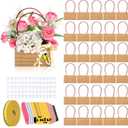 Gilprop 30 Pcs Teacher Appreciation Week Flower Bag with Handle Kraft Flower Bouquet Bags Teacher Appreciation Gift Bag with Pencil Tag Tape Measure Ribbon for School End of Year(Rectangular,Brown)