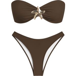 ZAFUL Womens Bandeau Bikini Set Metallic Sparkly O Ring Lace Up Tie Side High Cut Tanga Sexy Bathing Suit Swimwear (Medium) ZAFUL Womens Bandeau Bikini Set Metallic Sparkly O Ring Lace Up Tie Side High Cut Tanga Sexy Bathing Suit Swimwear (Medium)