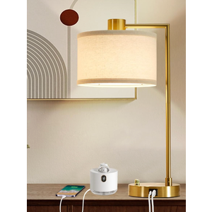 Luvkczc Table Lamp for Bedroom with USB C+A Ports, Fully Stepless Dimmable Bedside Lamp with Linen Lampshade, Nightstand Lamp for Living Room Reading Office, 1 LED Bulb Included (Gold)
