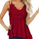 Feager Women's Lace Tank Tops Summer Chiffon Spaghetti Strap Cami Sleeveless Shirts Babydoll Tops (Medium, Wine Red)